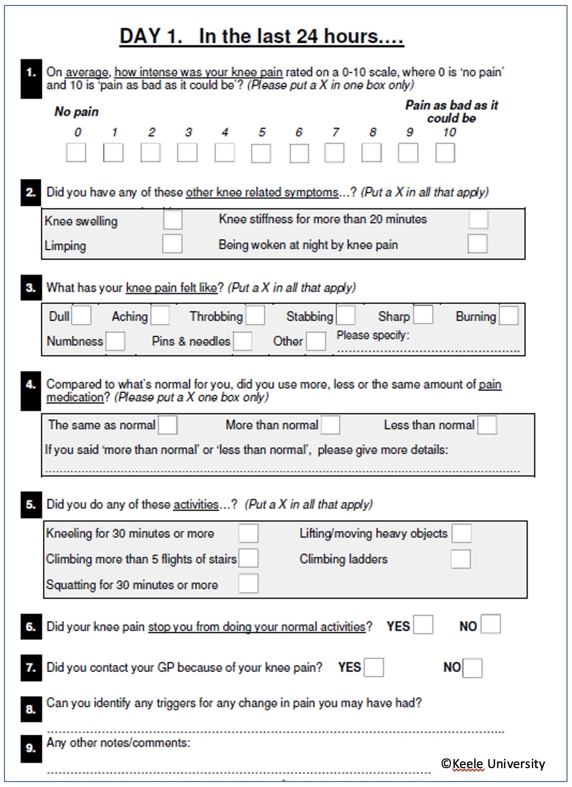 flare-oa questionnaire